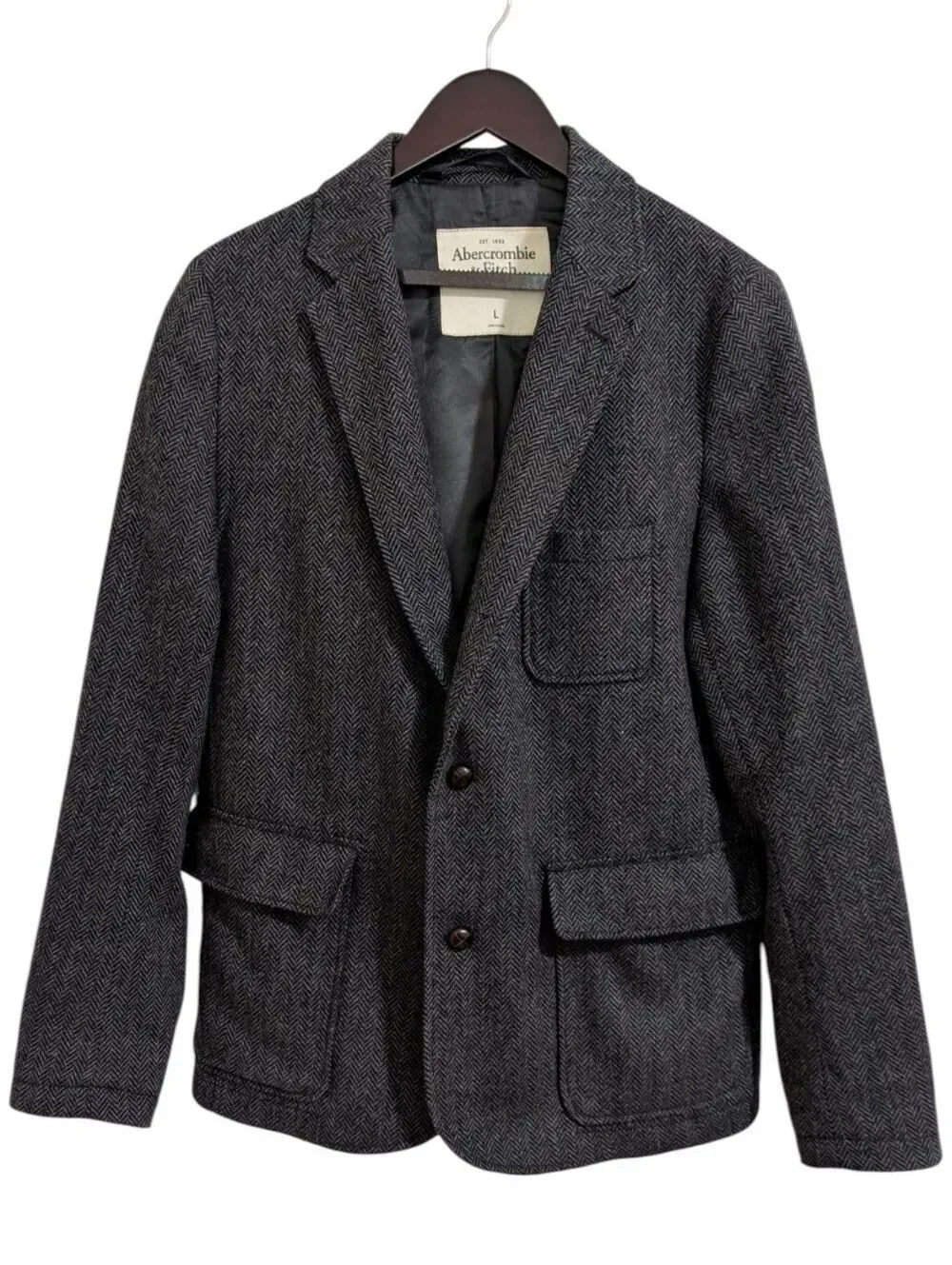 Abercrombie & Fitch Men's Wool Blend Herringbone Blazer Jacket Charcoal Gray L